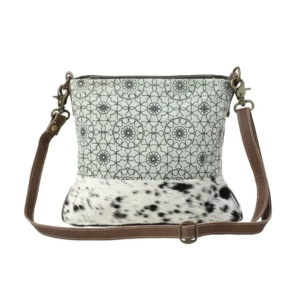 Myra Bag Handmade Green Floral Shoulder Bag Upcycled Canvas & Cowhide Leather